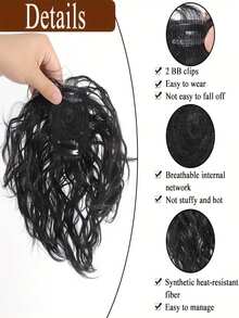 Heat-Resistant Synthetic Fiber Curly Hair Replacement Piece, Clip-In Curly Hair Replacement Piece For Top Of Head - Multicolor - View 4