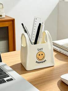 Organizador de maquillaje con cara sonriente y soporte para bolígrafos: Caja de almacenamiento artística y multifuncional para escritorio | Premio para estudiantes | Decoración de escritorio de oficina, Suministros de escritorio, Artículos de oficina esenciales, Decoración de oficina, Accesorios de escritorio, Adornos de oficina - A - Ver 5