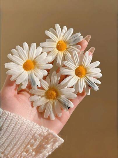 4个装 少女甜美雏菊发夹，清新布艺花朵发卡，适合少女和年轻女孩