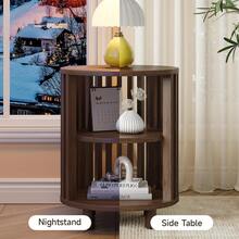 Walnut Fluted Round End Table Set Of 1, Mid Century Bedside Table With Curved Profile Design, Modern Nightstands Set Of 2 For Living Room, Bedroom, Entryway - View 2