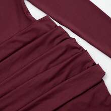 春夏女士休闲优雅酒红色迷你连衣裙，针织面料，长袖圆领，褶皱修身设计，适合派对、活动、母亲节等场合。 - 酒紅色 - 查看 11