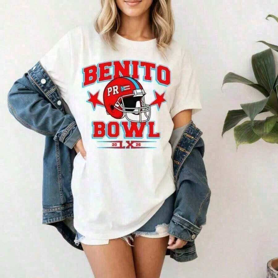 Summer Tops2026Valentine Outfits For WomenWomen's And Men's Bunny Football Bad Benito Shirt, Bunny Bowl 2026 Halftime Show, Puerto Rico Bowl TShirt, Retro Concert Graphic Top, Gift TeeLoose And Comfortablebenito Bowl Topssummer Clothes - 白色 4 - 查看 1