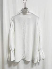 Autumn Fashion Retro Textured Women's Blouse, Deep V-Neck, Flowy Bell Sleeves, Elegant Autumn Fashion Women's Top White - White - View 6