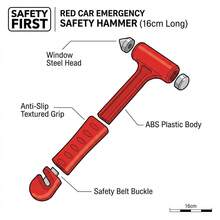 Emergency Car Safety Hammer – Belt Cutter And Glass Breaker, Compact Escape Car, Truck Or SUV - Red Basic 2-in-1 (Cutter & Hammer) - View 3