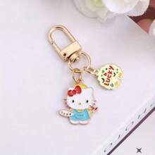 SANRIO Set Of 5 Pieces Gift For Her/Him Hello Kitty Pendant Keychain - Cartoon Design With Cupid, Lucky Symbols, Bows, Hearts, Strawberries, And Rainbow Decorations - Y2G Style Perfect Couple Gift - Multicolor - View 3