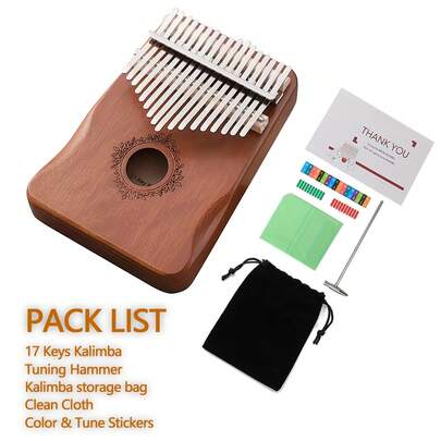 1 件式 17 键人体工学卡林巴拇指琴，采用红木和钢材制成，易于学习和演奏，带有雕刻音符和调音锤 - 适合初学者和专业人士的完美礼物