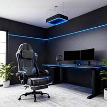 Ergonomic Gaming Chair with Footrest PU Leather Video Game Chairs for Adults 360°Swivel Adjustable Office Chair Gamer Chair Comfortable Computer Chair for Heavy People Blue - Azul - Ver 3