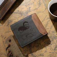 1pc Customized Photo Leather Wallet, Men's Short Leather Wallet, Boxing Pattern, Gift For Dad, Father's Day Gift, Gift For Him, (Gift For Him/Grandfather/Husband/Boyfriend), Thanksgiving Gift, Personalized Men's Wallet - Multicolor - View 3