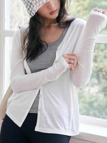 Cardigan de mujer con protección solar, holgado y ligero, que estiliza la figura; chaqueta corta de primavera-verano - Blanco - Ver 3