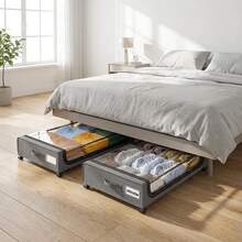 STOZLE Under The Bed Storage Containers, XXL 15.85 Gallon Rolling Metal Drawer, Height Under Bed Shoe Storage, Large Rolling Under Bed Clothes Storage Drawers With Lid For Room - 查看 12