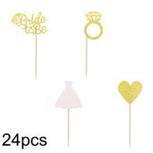 10pcs/24pcs/34pcs Gold Glitter Cupcake Toppers - Bride, Ring, Heart And Dress Decorations Suitable For Wedding Party, Engagement Party Decor - Multicolor - View 12