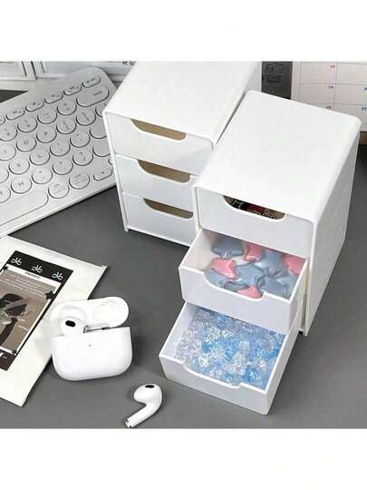 Bộ 1 ngăn kéo nhựa màu trắng cổ điển có thể xếp chồng lên nhau để đựng đồ dùng văn phòng, trang sức, mỹ phẩm - Dụng cụ sắp xếp bàn làm việc tiết kiệm không gian cho trường học và ký túc xá.