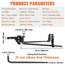 Weight Distribution Hitch, 1,000 Lbs Weight Distributing Hitches Kit With Sway Control For Trailer, 2-In Solid Steel Shank, 2-5/16 In Alloy Steel Ball, Powder Coated Load Leveling Hitch, Black - 1,000 Lbs - View 11