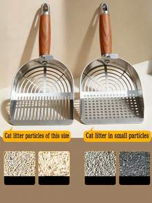 1 pieza Pala de acero inoxidable para arena de gato, Tamiz de gran tamaño para arena aglomerante, Recogedor de excrementos de gato - View 3