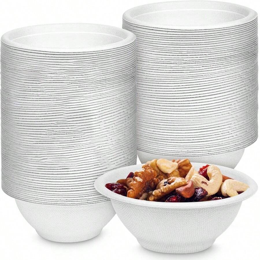 50PCS Disposable Paper Bowls White Sugarcane Pulp Bowls For Food Serving Oil Resistant Water Resistant Microwave Freezer Suitable Bowls For Soup Salad Dessert Snack Takeout Kitchen Use - trắng - Xem 1