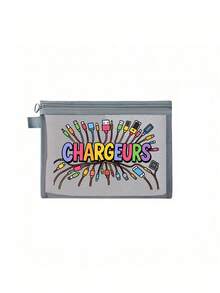 Mesh Zipper Storage Bag, With "Chargeurs" Letter Pattern, Multi-Function Storage Portable Storage Bag, Digital Bag, Makeup Bag, Skin Care Bag, Travel Toiletries Bag Necessities, Dormitory Supplies, Wedding Bride Gifts, Mother Gifts, Birthday Gifts, Friends And Teachers Gifts, Bathroom Storage, Jewelry Storage, Lipstick And Cosmetics Storage Bags, Vacation Travel Necessities, Teachers' Day Gifts, Outdoor Camping Necessities - Multicolor - View 15