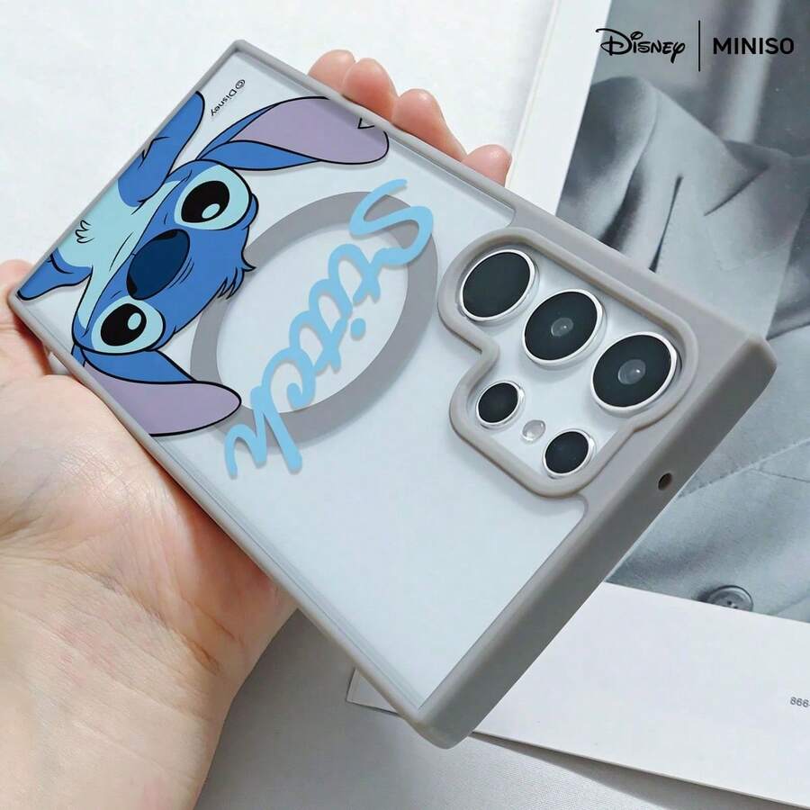 MINISO Disney Stitch Angel Scrump Transparent Magnetic Phone Case, Full Protection For Samsung S26 Ultra/S26 Edge/S26 Plus/S26/S25 Ultra/S25 Plus/S25/S25FE/S25Edge/S24Ultra/S24Plus/S24/S24FE/S23FE/S23Ultra/S23Plus/S23/S22Ultra/S22Plus/S22/A15/A16/A17/A35/A36//A54/A55/A56/ Stocking Stuffers The Girlfriend - Light Grey - View 1