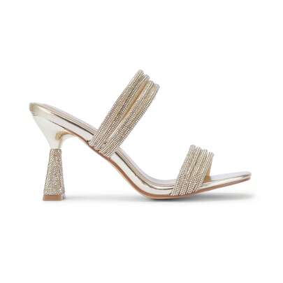 Truffle Collection Women's High Heel Sandals In Gold Polyurethane - Size UK 3-8 / EU 36-41 / US 5-10 - Shipped Directly From The UK - Delivery In 3-5 Days! - Heel Height 3.25" / 8 Cm - Ladies Elegant Wedding And Party Summer Sandals With Crystal Embellished Straps