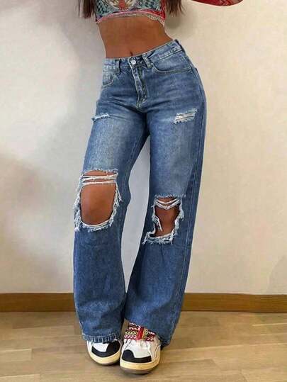 Women's Vintage Loose Stacked Straight Leg Jeans Casual