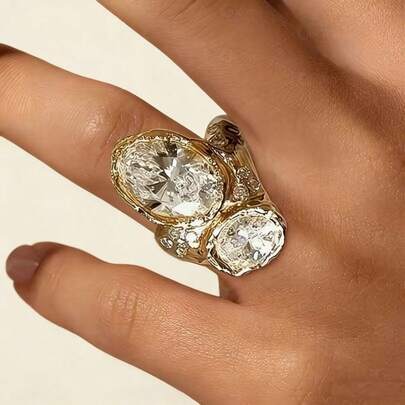 1 đôi nhẫn hai đầu lấp lánh lãng mạn đính đá Cubic Zirconia, phụ kiện sang trọng, tinh tế, phù hợp cho đám cưới, tiệc tùng, họp mặt, tiệc trà chiều, lễ đính hôn.