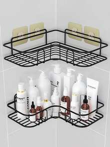 1/2pcs Black Wall Mounted Bathroom Shelf, Cosmetic Hanging, Shower Wall Rack, Suitable For Kitchen, Dining Room, Party, Gift For Friends And Family, Christmas Decor, Home Decor - Multicolor - View 11