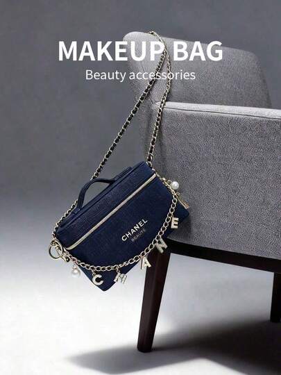 CHANEL Bolso bandolera de cadena para mujer, bolsa de cosméticos, bolsa de artículos de tocador esencial para viajes, imprescindible para vacaciones