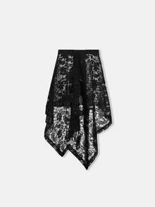 1 pieza Falda asimétrica con encaje de moda para mujer, estilo bohemio, accesorio de cintura, atuendos de vacaciones para mujer, atuendos de verano para mujer - Negro - Ver 4