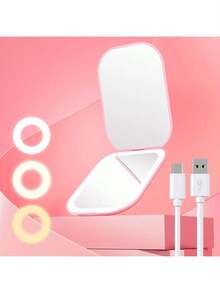 Espejo de maquillaje multifuncional LED - Recargable por USB, brillo ajustable, espejo de maquillaje LED, portátil, tamaño de bolsillo con luz, espejo de tocador portátil mini, espejo de maquillaje de viaje LED recargable por USB, espejo de tocador plegable con aumento y brillo regulable, tres modos de luz - luz blanca, luz natural y luz cálida, control de brillo táctil. Adecuado como regalo de Halloween y Navidad para familiares y amigos - Multicolor - Ver 11