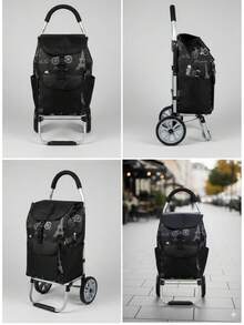 Chariot de courses roulant d'une capacité de 60 l, imperméable, résistant à l'usure, de haute qualité, avec des roues souples, en tissu oxford premium, 1,8 kg, disponible en plusieurs couleurs, 91 x 24 x 32cm - Paris noir - Voir 4