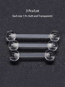 Set de 3 piezas (1 pieza de cada tamaño) Barra de barbell transparente y suave de acrílico invisible para perforación de lengua, frenillo y web de lengua - uña de lengua - Ver 2