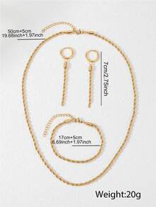 1 Set Stainless Steel Women's Jewelry Set, Twisted Rope Element, Luxury Commuter Style, Suitable For Daily Commute/Date Outfit - Necklace+Bracelet+Earrings - View 2