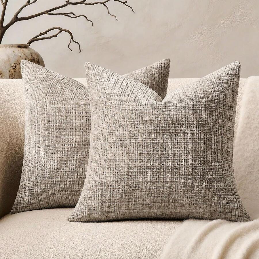 1pc Light Gray Linen Textured Throw Oatmeal 18x18 Inch Pillow Cover, Neutral Woven 20x20 Inch Cushion Case Without Filler, Modern Farmhouse Home Decor For Sofa Couch Bedroom, - Apricot - View 1