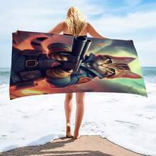 1pc Personalized Cat Battle Print Beach Towel, Super Soft Quick Dry Anti-Sand Large Bath Towel, Beach Mat For Seaside Holiday, Beach Essential - A - View 5