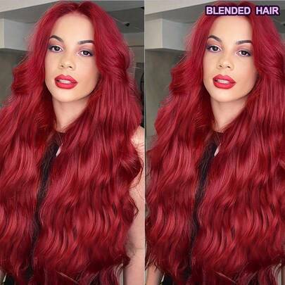 34 Inch 200% Density #BUG Burgundy Body Wave Lace Front Wigs Human Blended Hair Pre Plucked 13x4 HD Transparent Lace Frontal Wig #99j Color With Baby Hair Brazilian Virgin Hair Lace Front Wigs For Women Natural Hairline