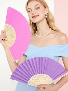 10pcs/Set Summer Essential Simple Paper Folding Fans, White And Colorful Styles, Portable Hand Held Fans Suitable For Weddings, Parties, Christening Ceremony Bride Gifts, DIY Decor And Photography Props,Festival,Accessories - Multicolor - View 8