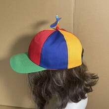 Cotton Colorblock Propeller Rotating Bucket Hat For Men And Women, Outdoor Travel Windproof Hat, Rainbow Colorblock Casual Sun Protection Hat, Fashion Bucket Hat - A - View 7