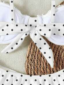 2026 女士黑白波点荷叶边比基尼套装，可爱性感沙滩泳衣，夏季 - 黑與白 - 查看 8