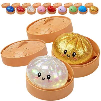 Bollo de masa glitter, bollo de masa glitter esponjoso con caja, juguete de apretón sensorial de bollos para alivio del estrés (blanco)