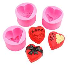 3件套心形蝴蝶结硅胶模具，节日礼物翻糖蛋糕巧克力蜡烛DIY模具 - A - 查看 3
