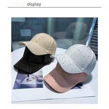 Rhinestone Studded Baseball Cap For Women, Sparkly Bling Bling Trucker Hat, Adjustable Fashion Sun Hat For Summer - Black Rhinestones - View 9