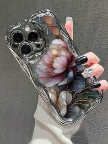 仿珍珠牡丹花彩绘电镀奶油色纹理彩绘可拆卸手链软壳，兼容 17/17PROMAX/ 16/ 16 Pro/ 16 Pro Max/ 15/XR/7P/8P/P12 Pro Max/P13 Pro Max/P14 PRO Max/P13/P14/P11/P12/P14，可爱时尚加厚手机壳保护套，适用于XS/S/XS Max/78GES2 - 彩色 - 查看 3