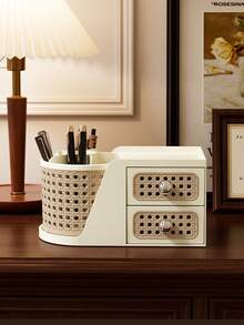 Retro-Style Desktop Rotating Makeup Brush Holder, Dressing Table Cosmetic Storage Box, Lipstick Tabletop Desk Shelf - Multicolor - View 9