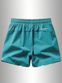 1pc Men's Quick-Dry Lightweight Sports Shorts, Waist Pocket With Zipper And Drawstring, Letter Print, Suitable For Gym Workout - Baby Blue - View 3