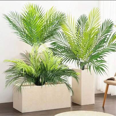 Doraeyun 2pcs Artificial Palm Tree (Each 1pc Artificial Palm Tree Consists Of 6 Large Green Palm Leaves & 3 Large Mint Green Palm Leaves), Plastic Plant Greenery, Faux Tropical Shrub, Suitable For Indoor/Outdoor Garden, DIY Planter Filler, Wedding Decor, Party Decoration, UV Resistant & Maintenance-Free, Suitable For All Seasons. Suitable For Outdoor Small Garden