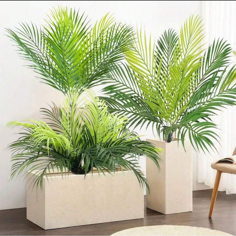 Doraeyun 2件組人造棕櫚樹塑膠植物，熱帶灌木仿生大葉，適合室內/戶外花園，DIY籃子花盆填充裝飾，抗UV、免維護，四季適用