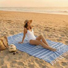 YEUZLI 1 件经典系列，防缩水土耳其流苏沙滩巾，90 * 180 厘米（35.5 * 71 英寸），防沙，快干，轻便，适合水疗、旅行、条纹、运动夏季假日浴室装饰海滩必需品 - 淺灰色 - 查看 8