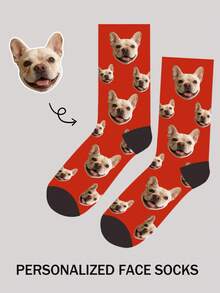 1 Pair Customized Boat Socks With Bow Tie Pattern, Personalized Face Design, Couples Socks, Custom Photo Socks, Custom Printed Socks, Personalized Funny Face Pattern Socks, Custom Image Socks, Any Pattern Can Be Printed On Socks, Anniversary Gift, Valentine's Day Gift, Birthday Gift - Red - View 2