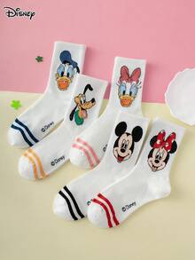 Disney 5双装迪士尼米奇黛丝条纹卡通图案女士船袜，运动袜，四季皆宜，欧美尺码，舒适透气耐穿，色彩鲜艳，适合日常穿着，优质面料，不闷热 - 彩色 - 查看 5