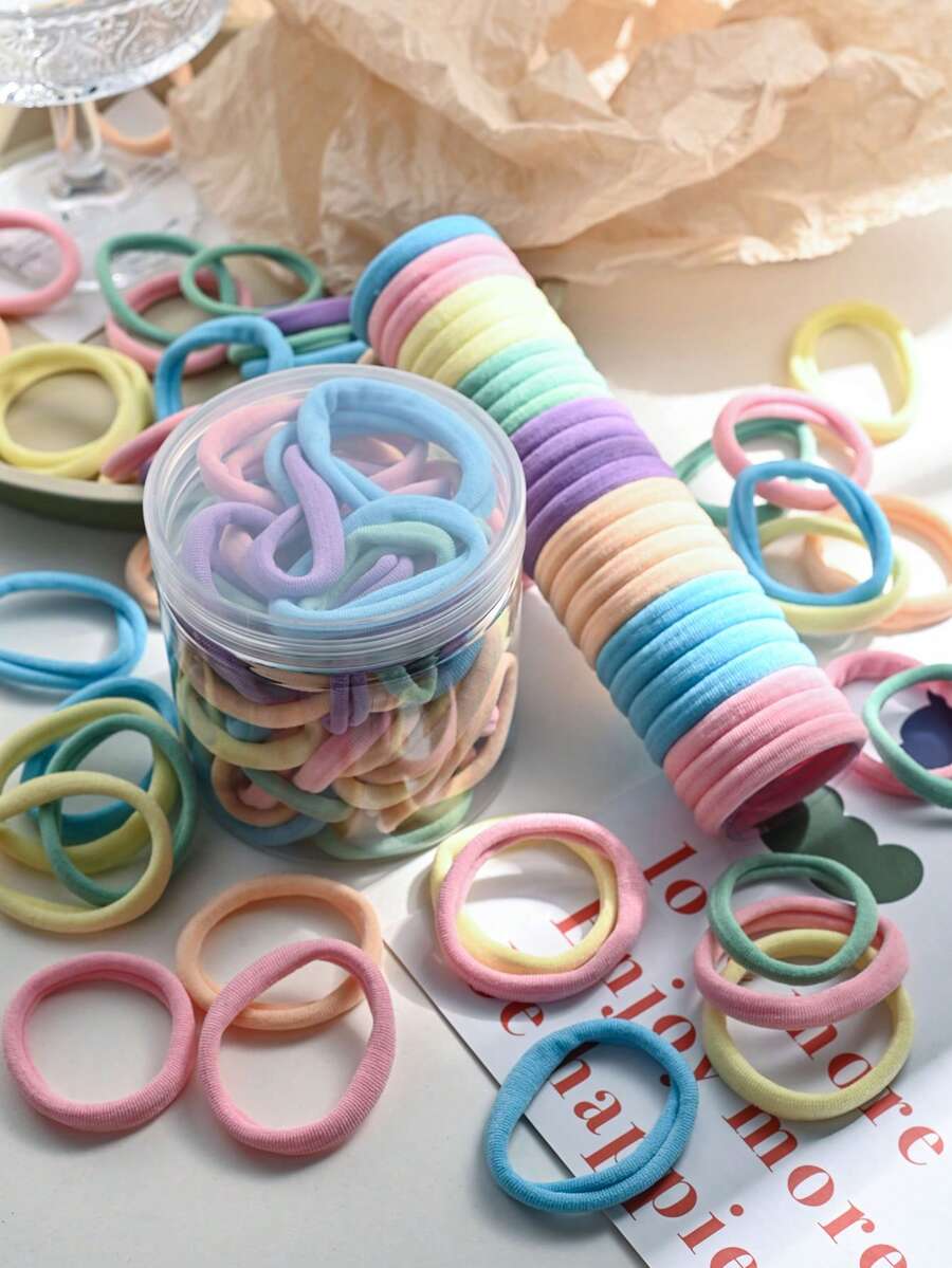 50 chiếc dây buộc tóc co giãn cao cấp dạng hũ, dùng để buộc tóc đuôi ngựa cho bé gái - Nhiều màu - Xem 1