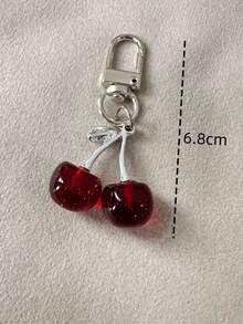 New Shiny Faux Cherry Keychain, Fashionable Delicate 3D Fruit Bag Charm, Phone Lanyard And Car Key Chain - Burgundy - View 2